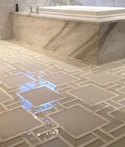 stone and glass bathroom floor