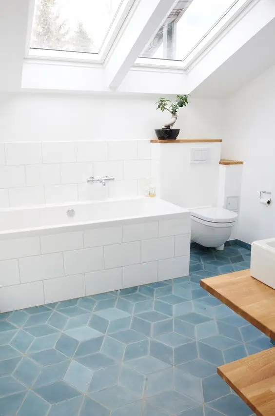 white and blue bathroom