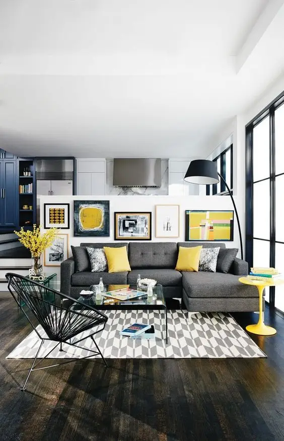 yellow and grey modern living room