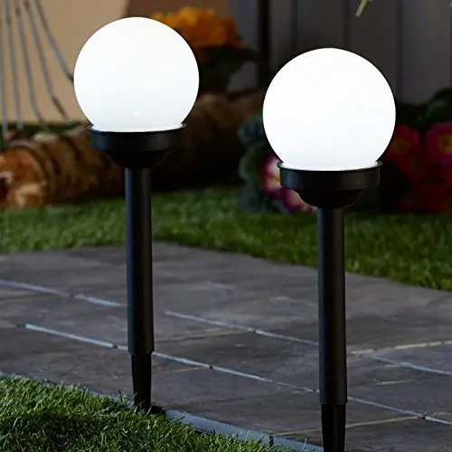 white globe outdoor stake lights