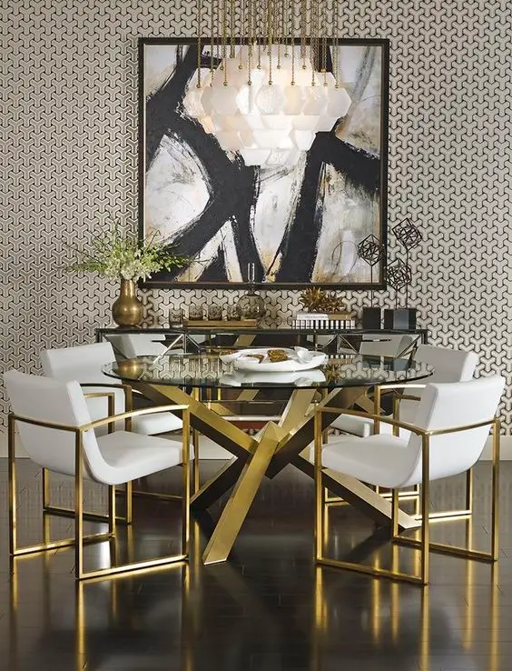 posh modern gold dining room