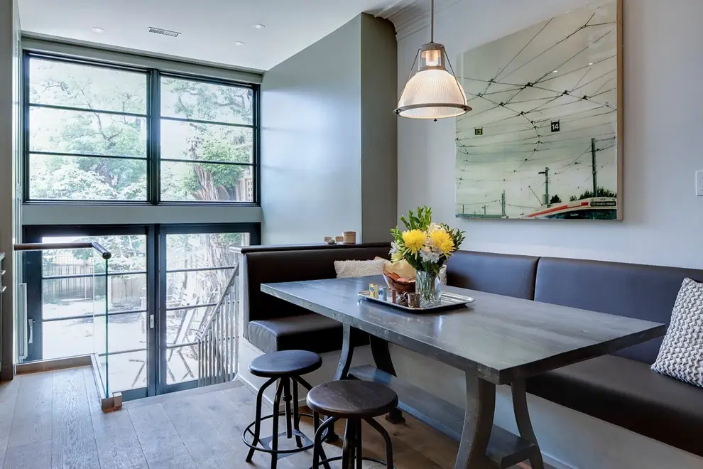 modern dining room with banquette seating