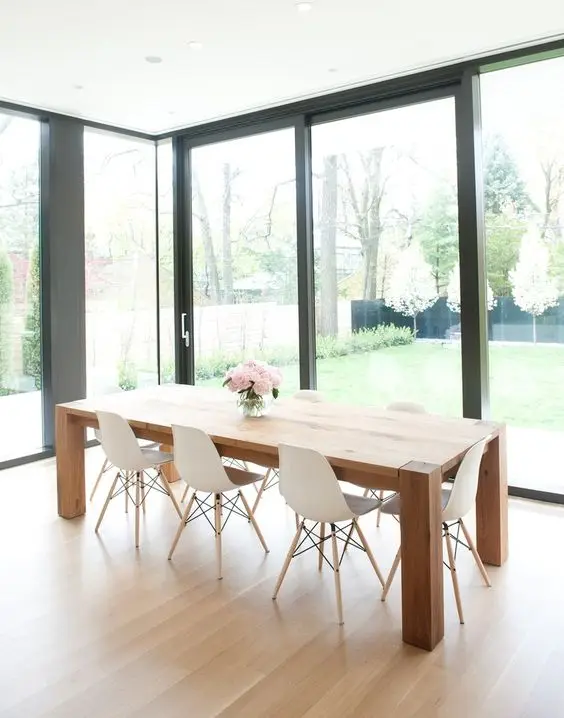 modern dining room with glass walls