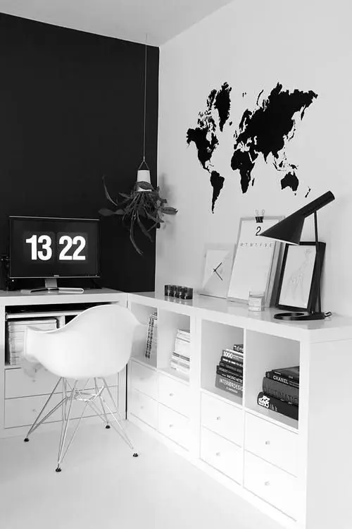 black and white home office