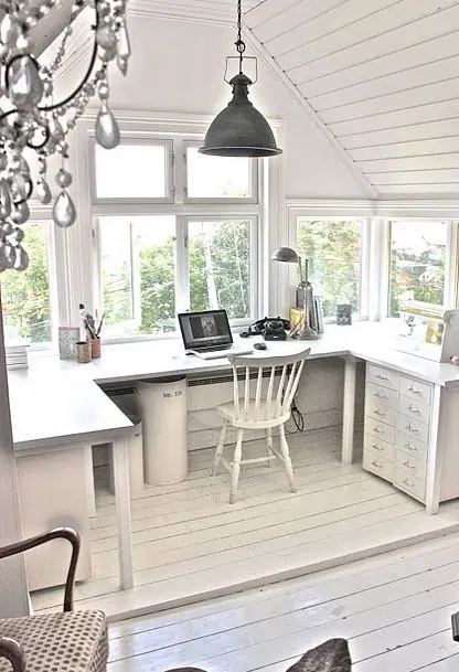 white attic home office
