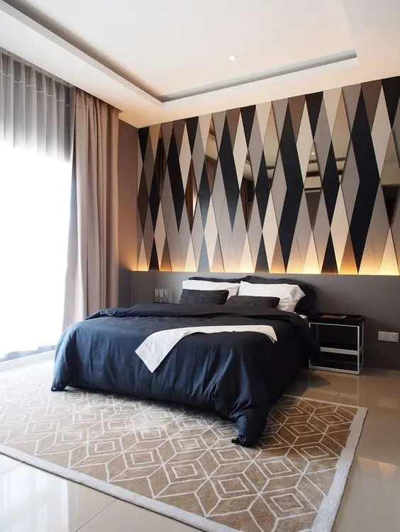 Patterned Mirror bedroom: Indulge your artistic side and play around with geometrical designs to adorn your walls and