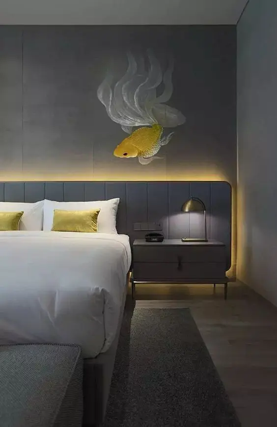 Pops of Mustard bedroom: Mustard is the perfect complement to the muted grandeur of grey. The ideal shade of mustard - the