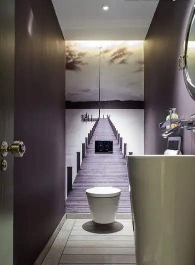 Extraordinary Wall Decals powder room: Turn an ordinary powder room effortlessly by adding some surprising details. This