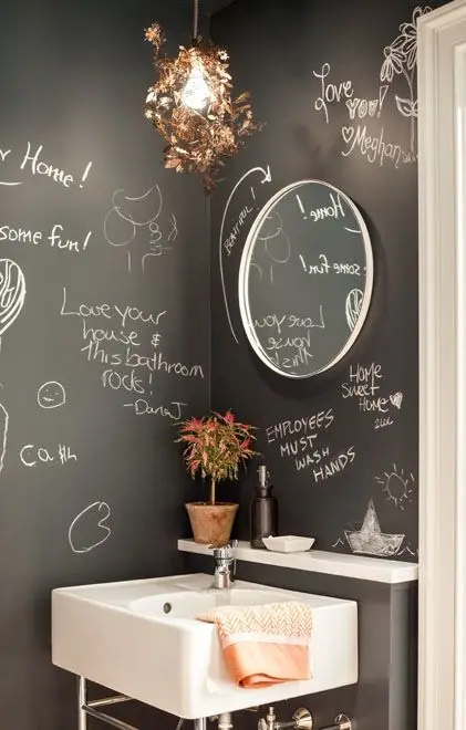 powder room with chalkboard walls