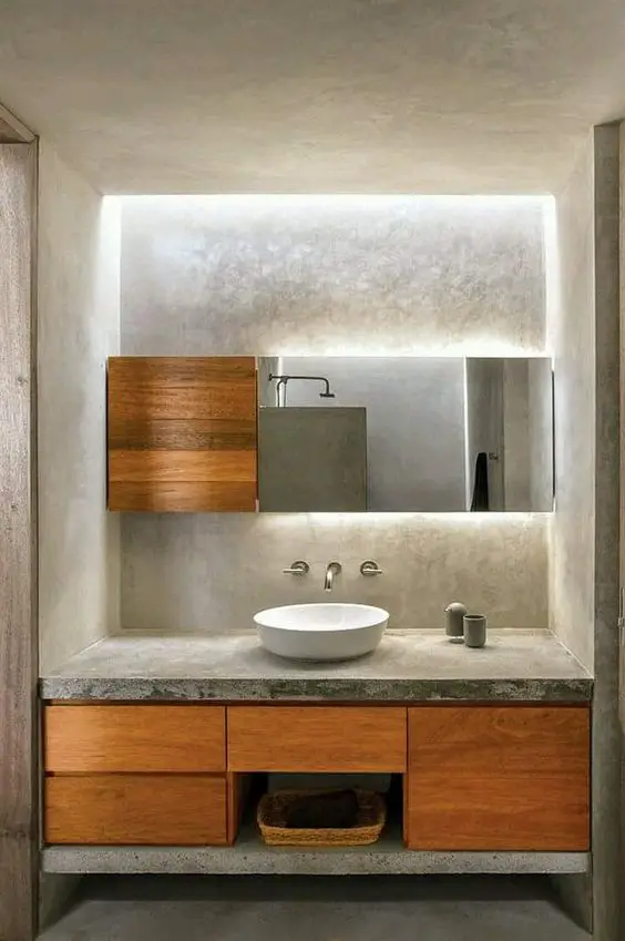 concrete themed powder room