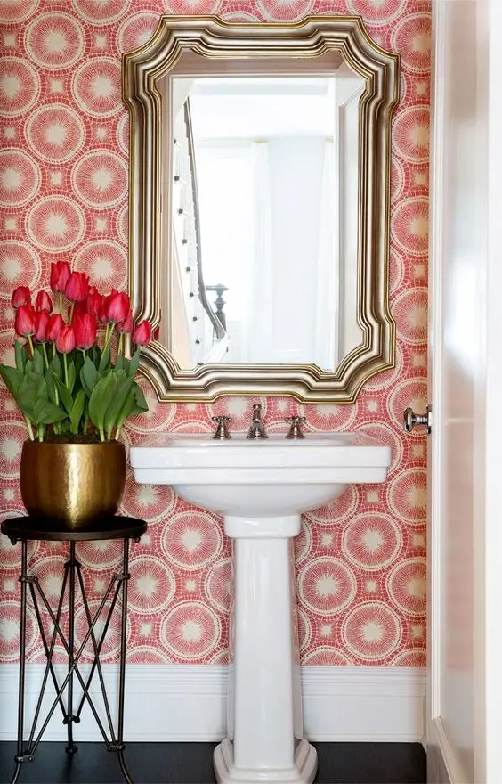 Pink Sophistication powder room: Pink is delicate, bright and feminine. It is also strong, beautiful and sophisticated. This
