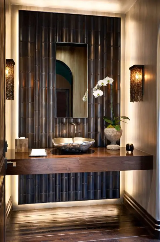 tropical themed powder room