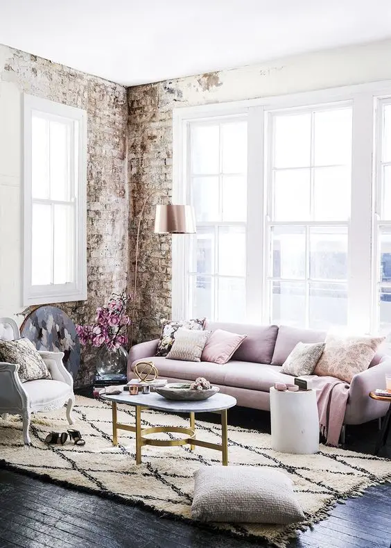pink industrial living room