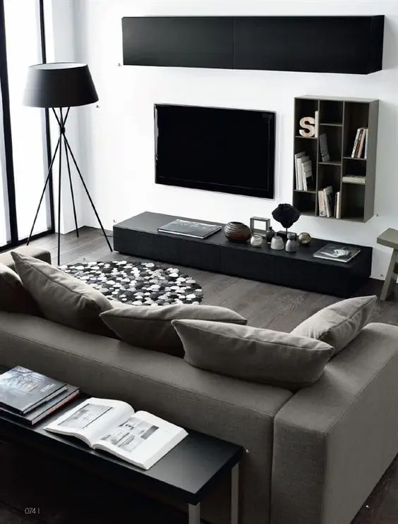 black and white apartment living room