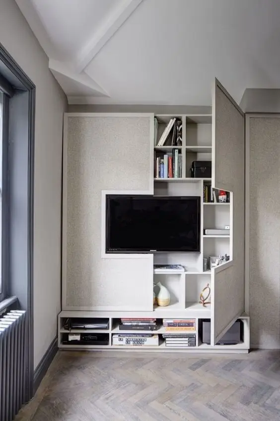 hideaway living room shelves