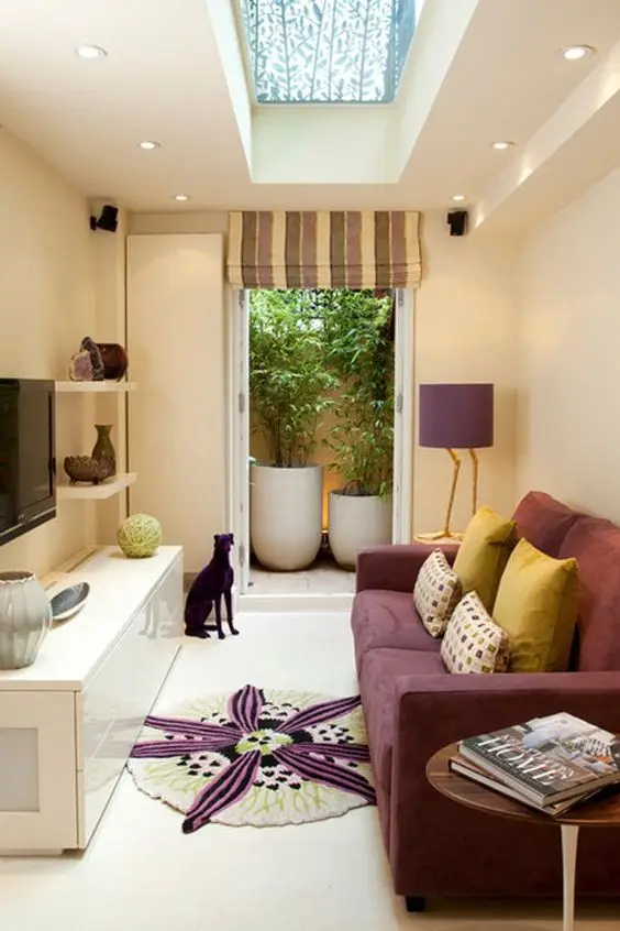 small living room with skylight