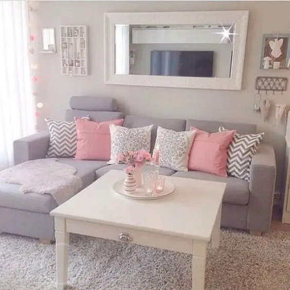 small pink and gray living room