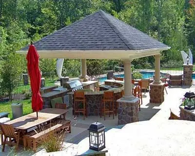 Pool Cabanas outdoor kitchen: This outdoor kitchen is for people who loves entertaining! The poolside cabana is outfitted