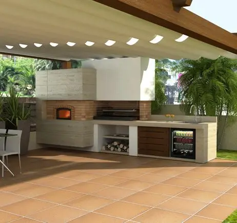 outdoor kitchen with retractable canopy