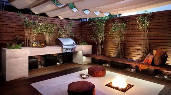 Asian inspired outdoor kitchen
