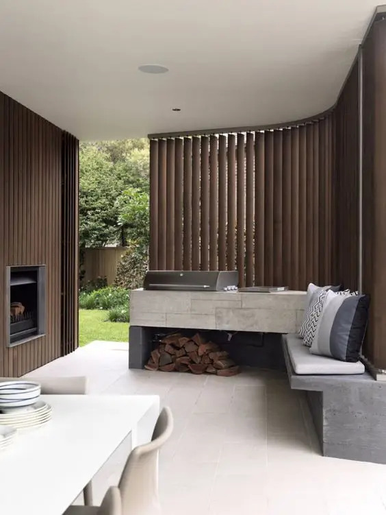 outdoor kitchen with shades