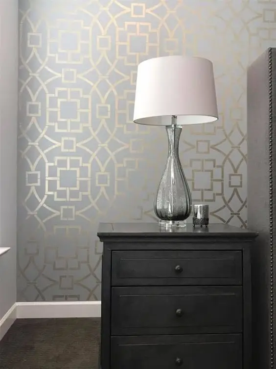 stenciled grey wall