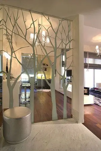 mirror wall with tree decals