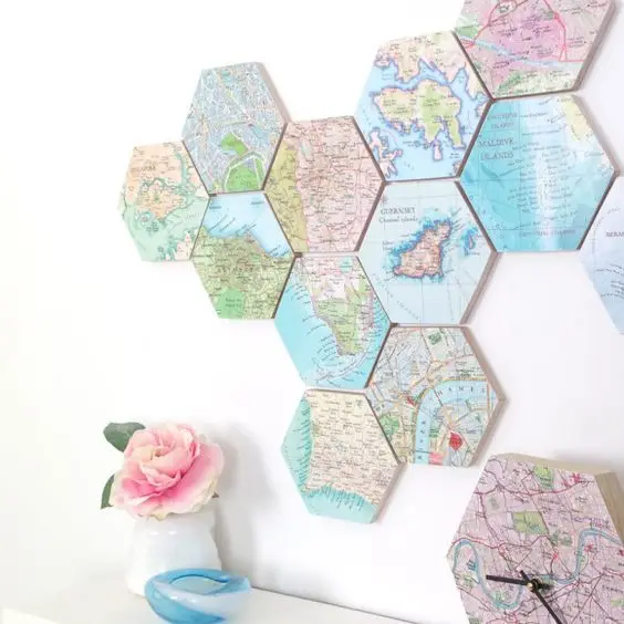 hexagonal wall map frames