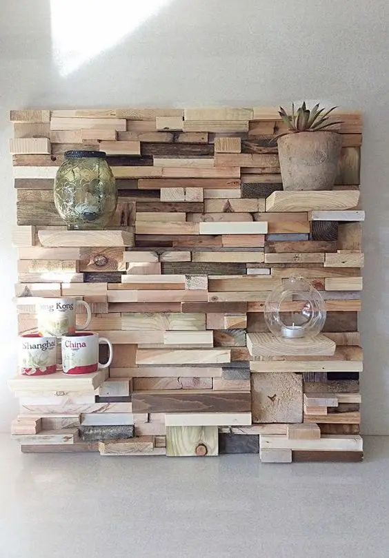 recycled wood wall feature