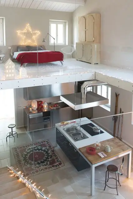 loft with glass balustrade