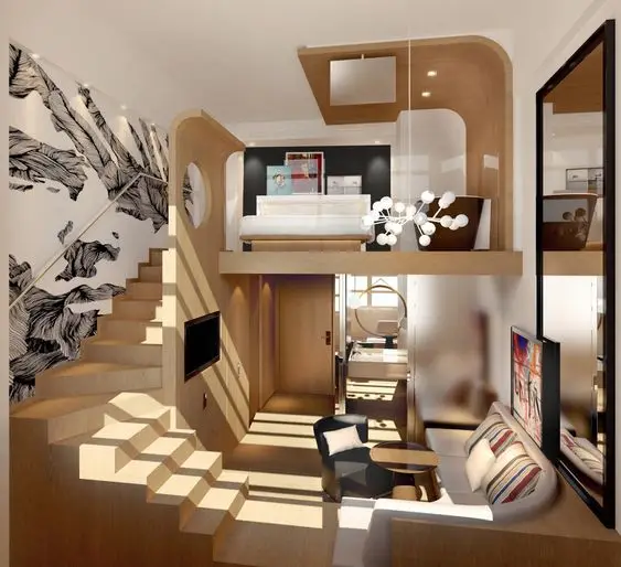 Trendy Efficiency loft bedroom: Add style to your loft bedroom ideas and designs. This is another space-efficient apartment