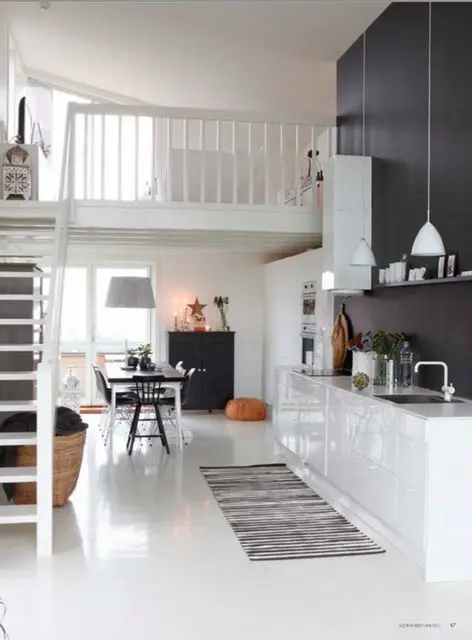 Modern White Cottage loft bedroom: Enhance a generic small townhouse into this charming and beautiful white home. The added