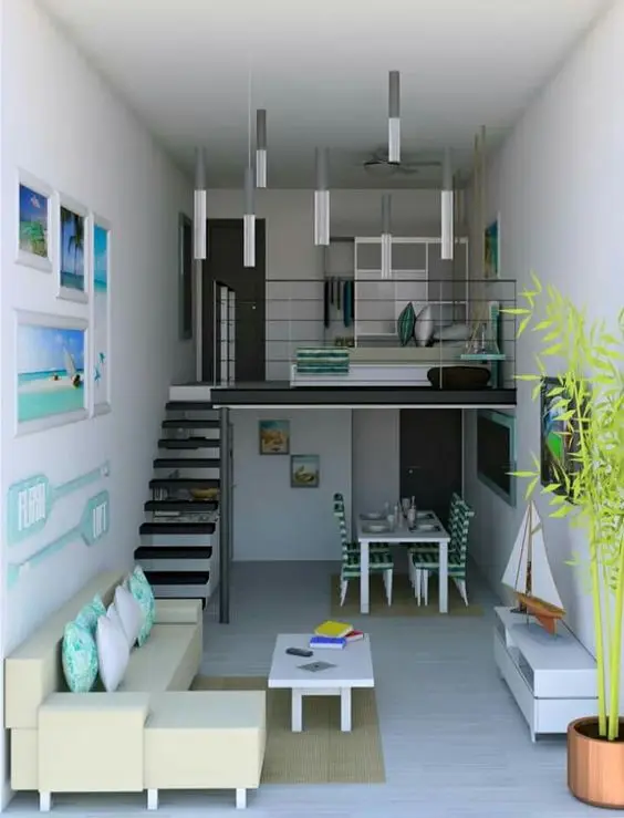 Cool Seascape loft bedroom: One way of injecting the cool and breezy atmosphere to a small home is by adopting the fresh