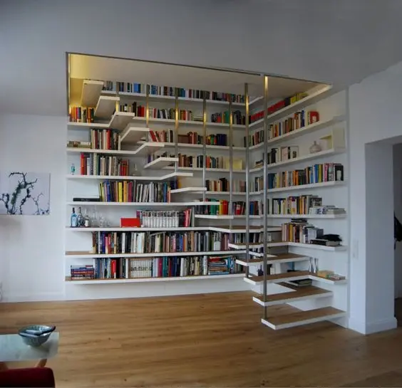 Floating Stairs loft bedroom: Hiding the stairs in plain sight. This floating stair idea is ingenious and sensible. The