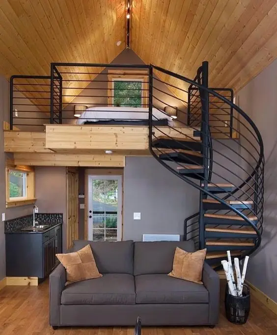 tiny house with spiral staircase