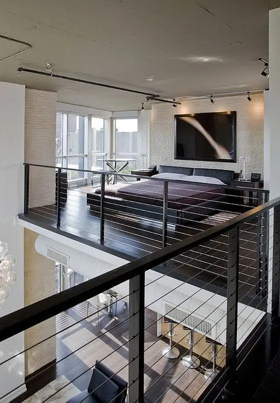 loft bedroom with wire balustrade
