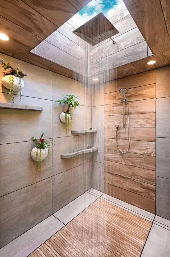 shower with skylight