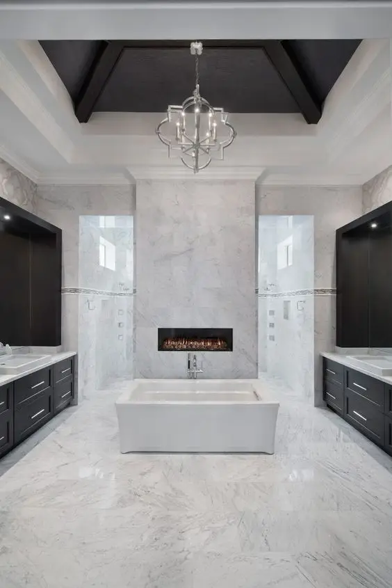 elegant bathroom with fireplace