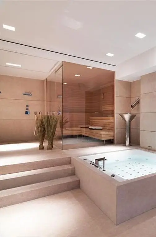bathroom with jacuzzi and sauna