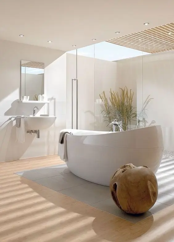 modern bathroom with skylights