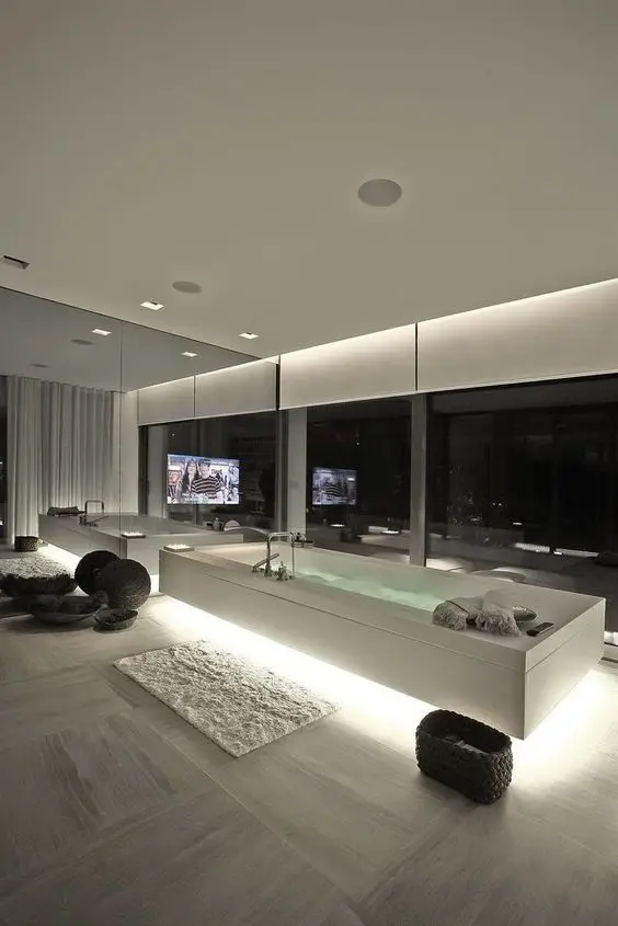 modern bathroom with freestanding bathtub