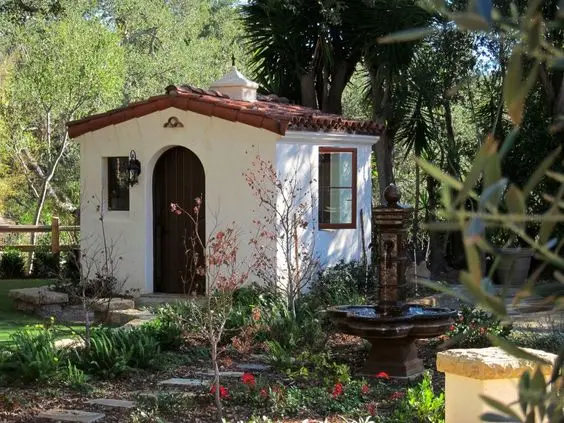 Spanish style backyard shed