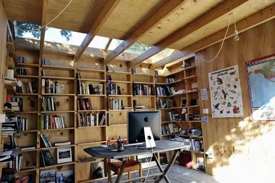 shed office with skylights
