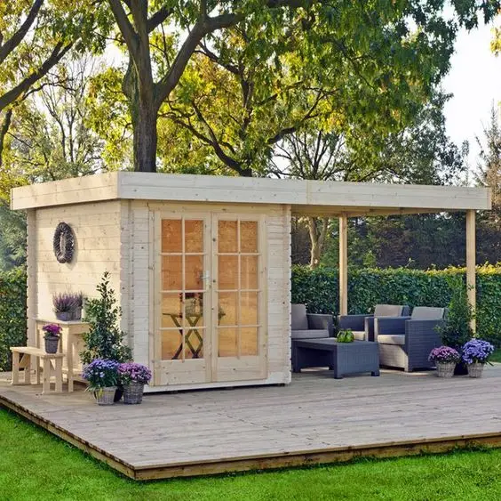 natural wood backyard office