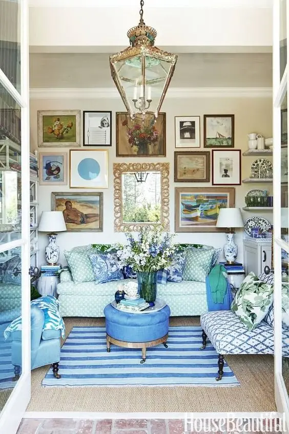 blue chinoiserie family room