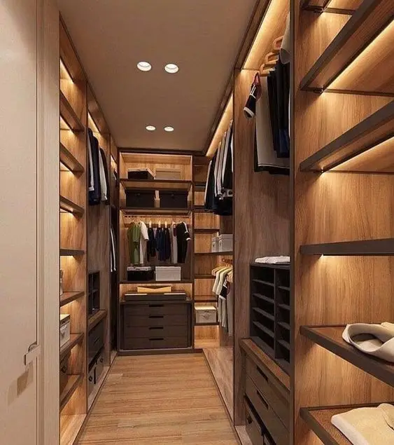 Warm Lights bedroom closet: Ample lighting is essential to closets, which are often in the inner parts of the house, with