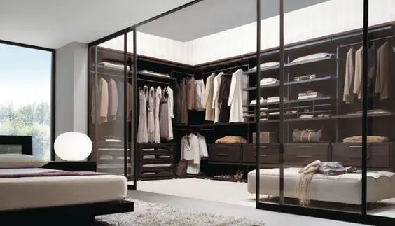 modern glass-walled closet