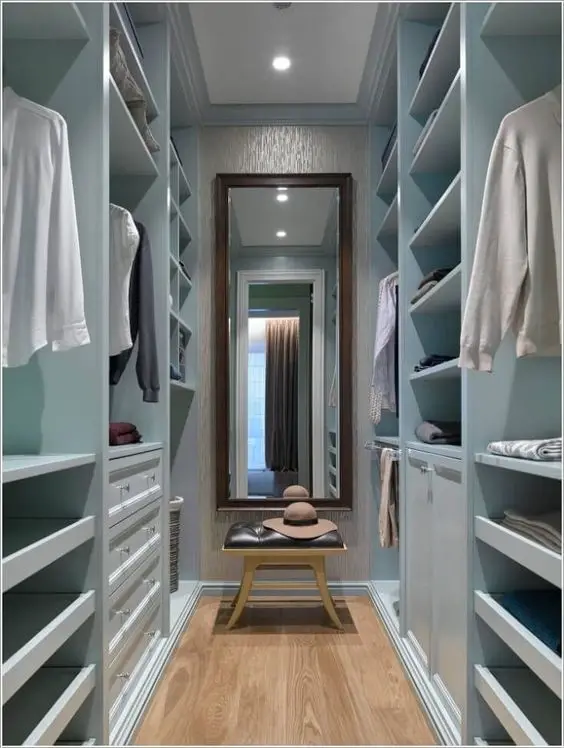 Powder Blues bedroom closet: The cool and soothing shade of blue helps turn smaller spaces feel cosier, more comfortable and
