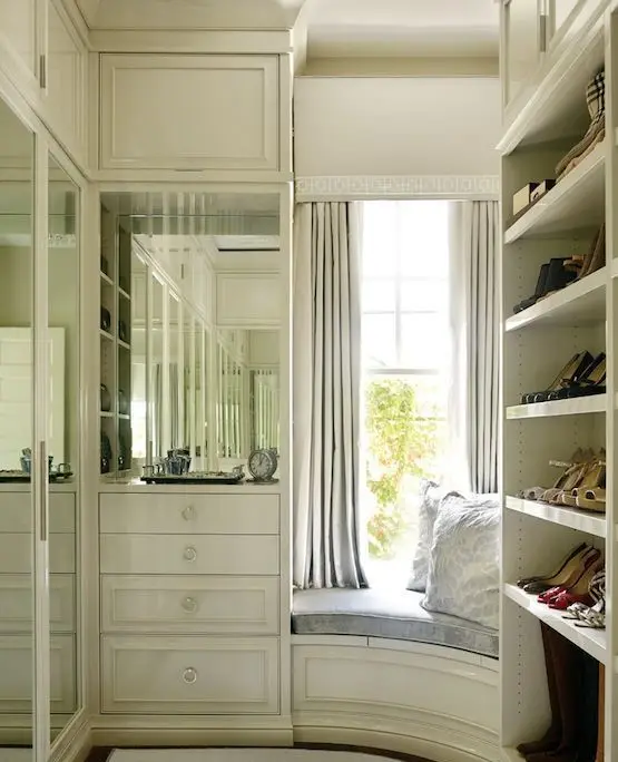 A Window Seat bedroom closet: Charming as it is practical, installing a window seat in your bedroom closet will give you a