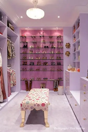 Shades of Pink bedroom closet: Pretty and fun, sweet and bright. This pink bedroom closet is not all glam and style. It is